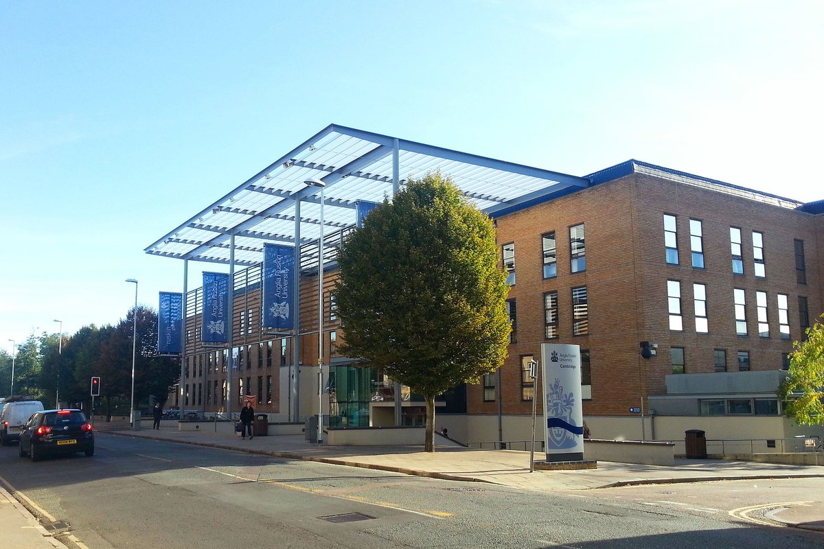 Front view of Helmore Building of Anglia Ruskin University Cambridge campus, is also the front face of the university itself as seen from East Road